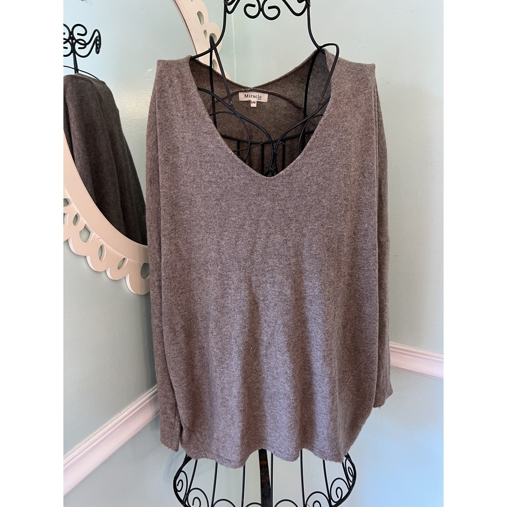 Miracle Womens Sweater S/M Tan Dolman Sleeves Round Neck Pullover Casual